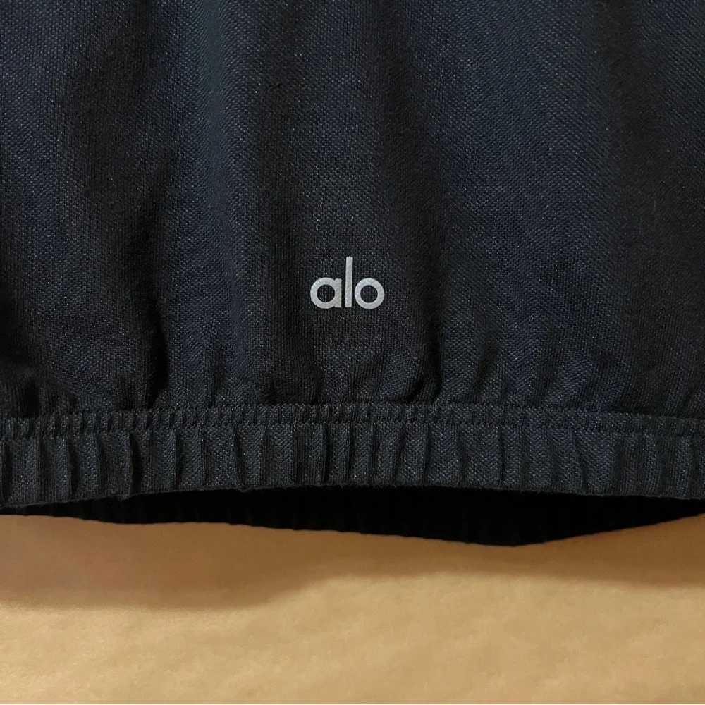 Alo | Cropped Prestige Polo Shirt Collared Built in Bra Top Pique Black Size L